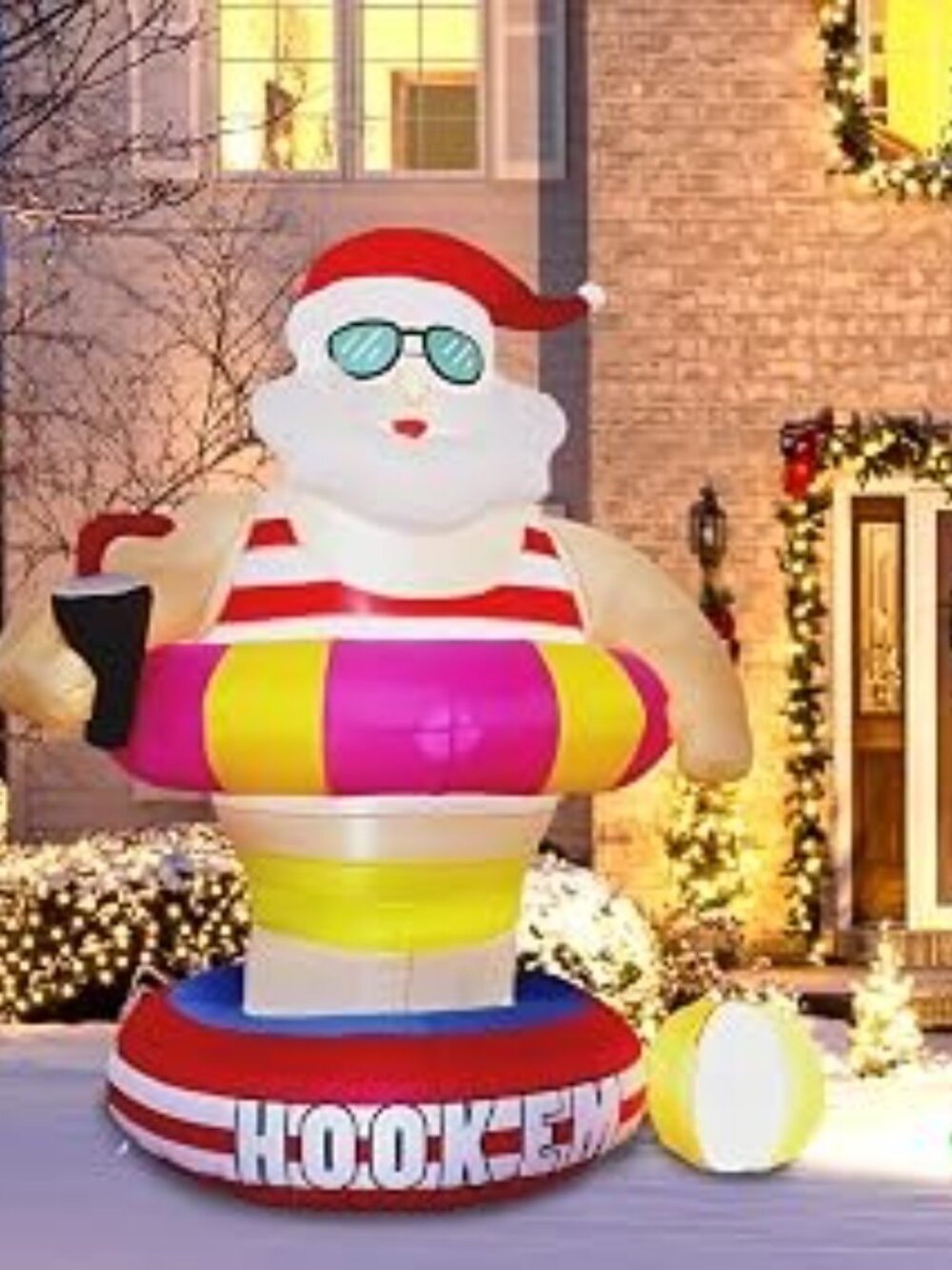 6ft Christmas Inflatable Hawaii Beach Pool Santa Claus with LED Lights